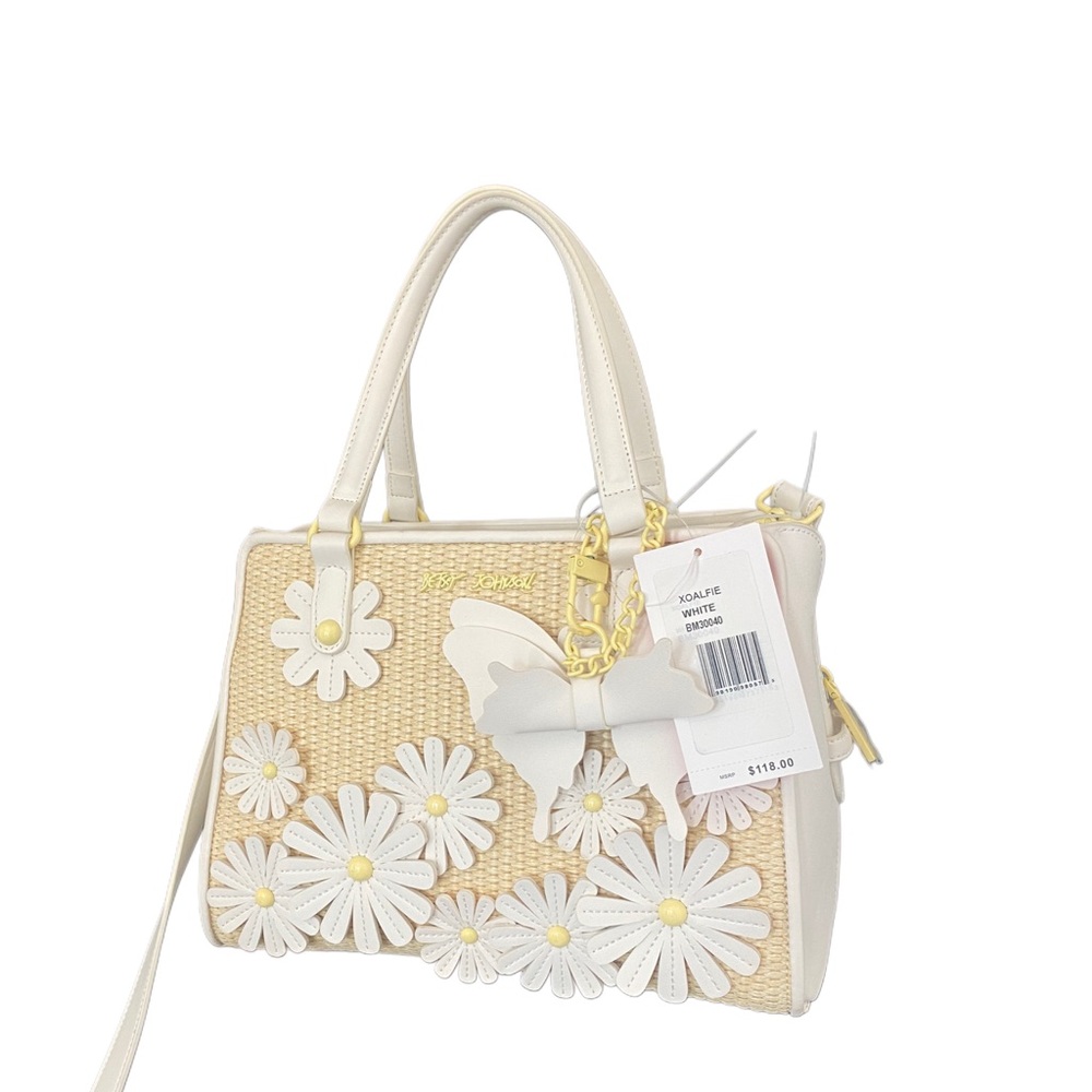 NEW Betsey Johnson Woven Flowers Butterflies Tote/Crossbody Bag